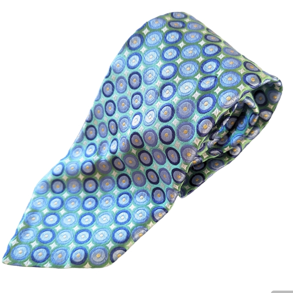 City of London Neck Tie Green Blue Polka Dot Silk Classic - Picture 1 of 5